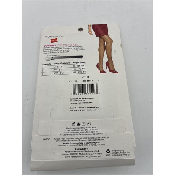 Hanes Control Top, Off Black, Size B Pantyhose, Sheer Toe, 2 Pack - Picture 2 of 3